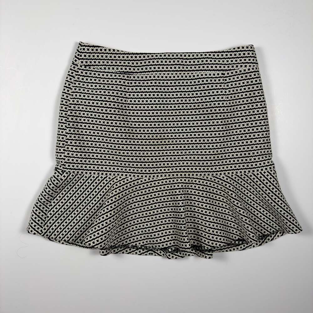 Banana Republic Chain Print Peplum Flounce Mini Skirt Black White Petite 12P